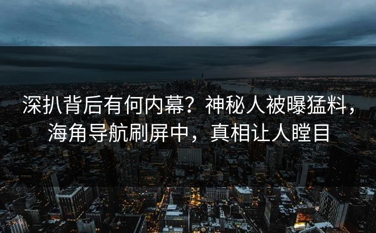 深扒背后有何内幕？神秘人被曝猛料，海角导航刷屏中，真相让人瞠目