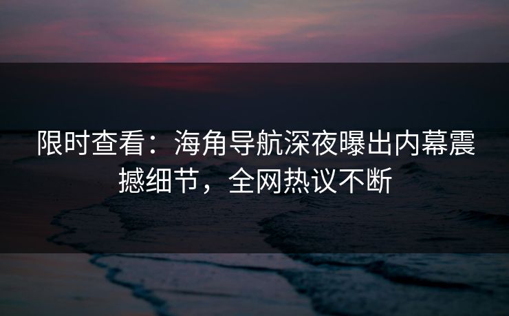 限时查看：海角导航深夜曝出内幕震撼细节，全网热议不断