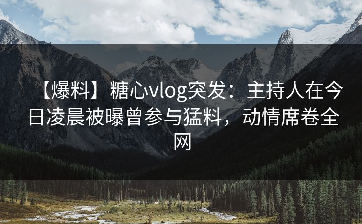 【爆料】糖心vlog突发：主持人在今日凌晨被曝曾参与猛料，动情席卷全网