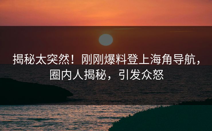 揭秘太突然！刚刚爆料登上海角导航，圈内人揭秘，引发众怒
