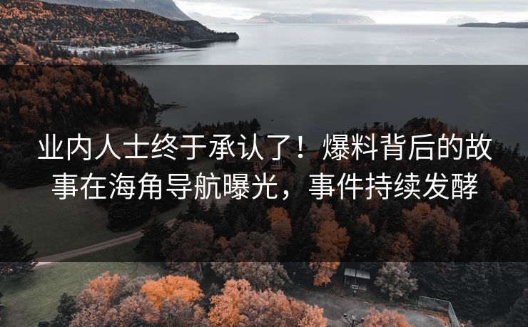 业内人士终于承认了！爆料背后的故事在海角导航曝光，事件持续发酵