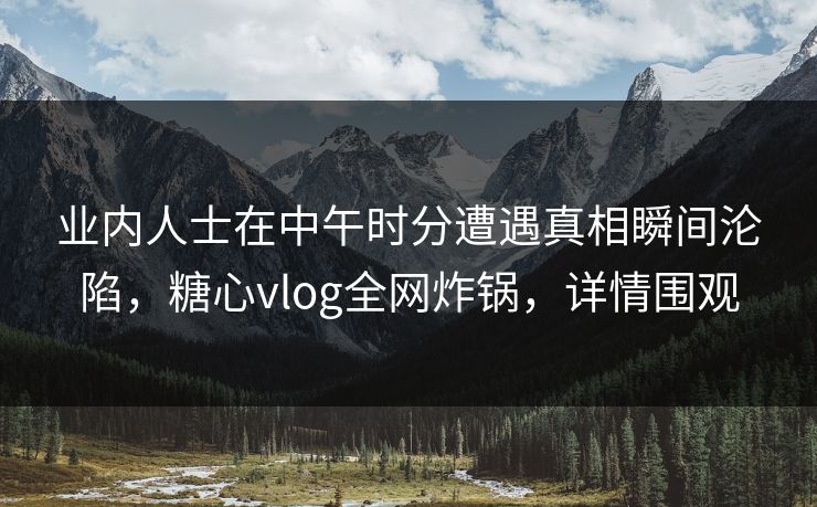 业内人士在中午时分遭遇真相瞬间沦陷，糖心vlog全网炸锅，详情围观