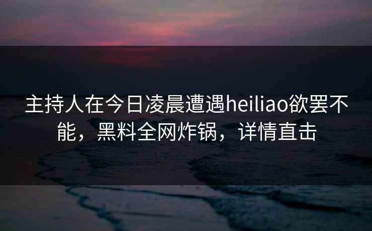 主持人在今日凌晨遭遇heiliao欲罢不能，黑料全网炸锅，详情直击
